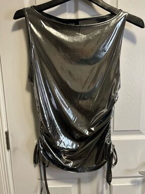 Cider Metallic Silver Cinch Side Tank Top